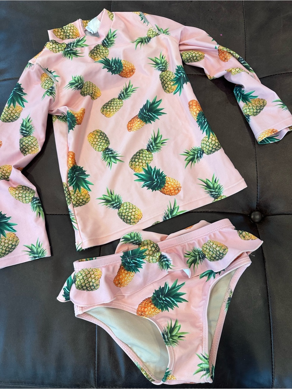 Kids Pineapple Print Pink Swim Rashguard Set
